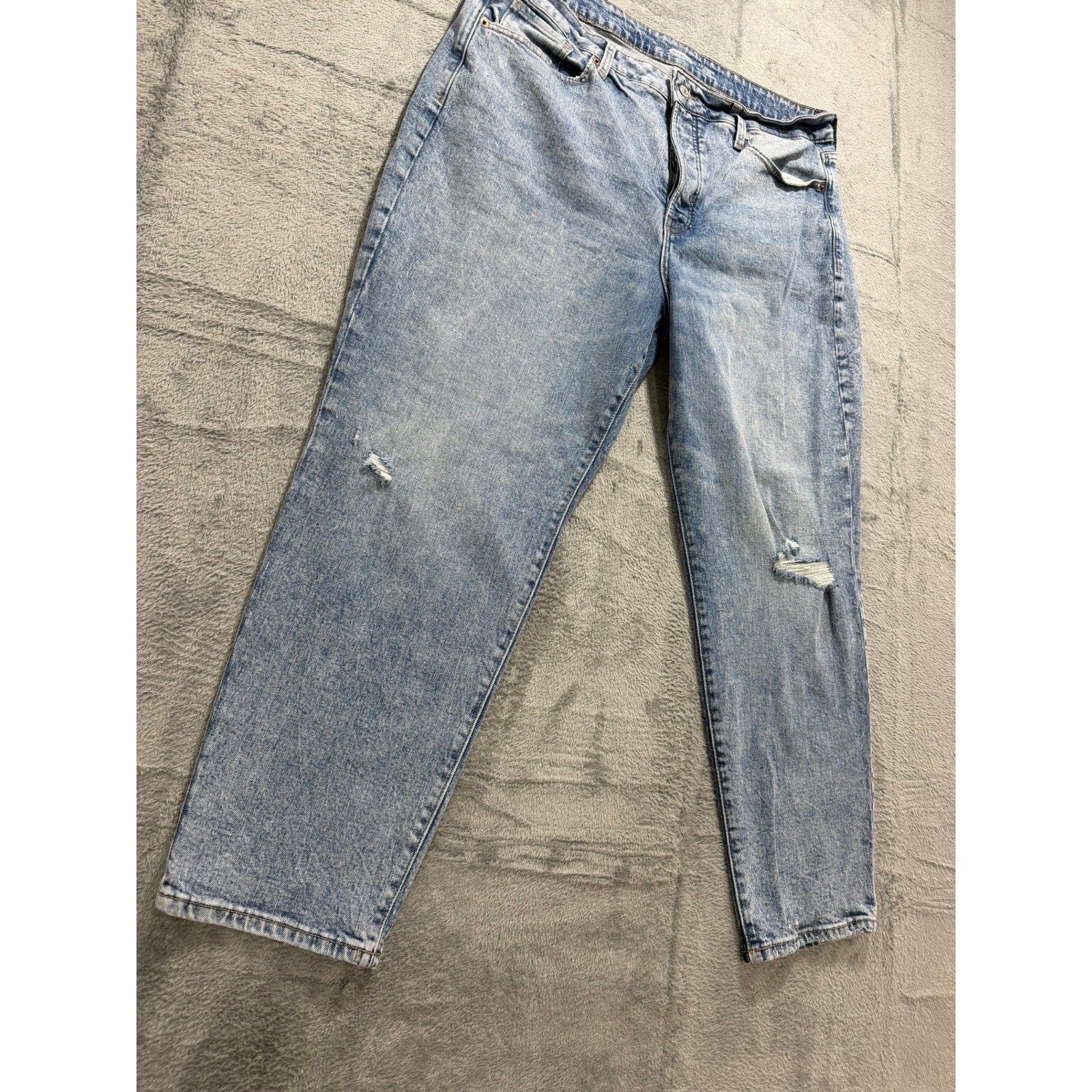 Old Navy O.G. Straight High Rise Distressed Button Fly Light Wash Jeans Blue 16