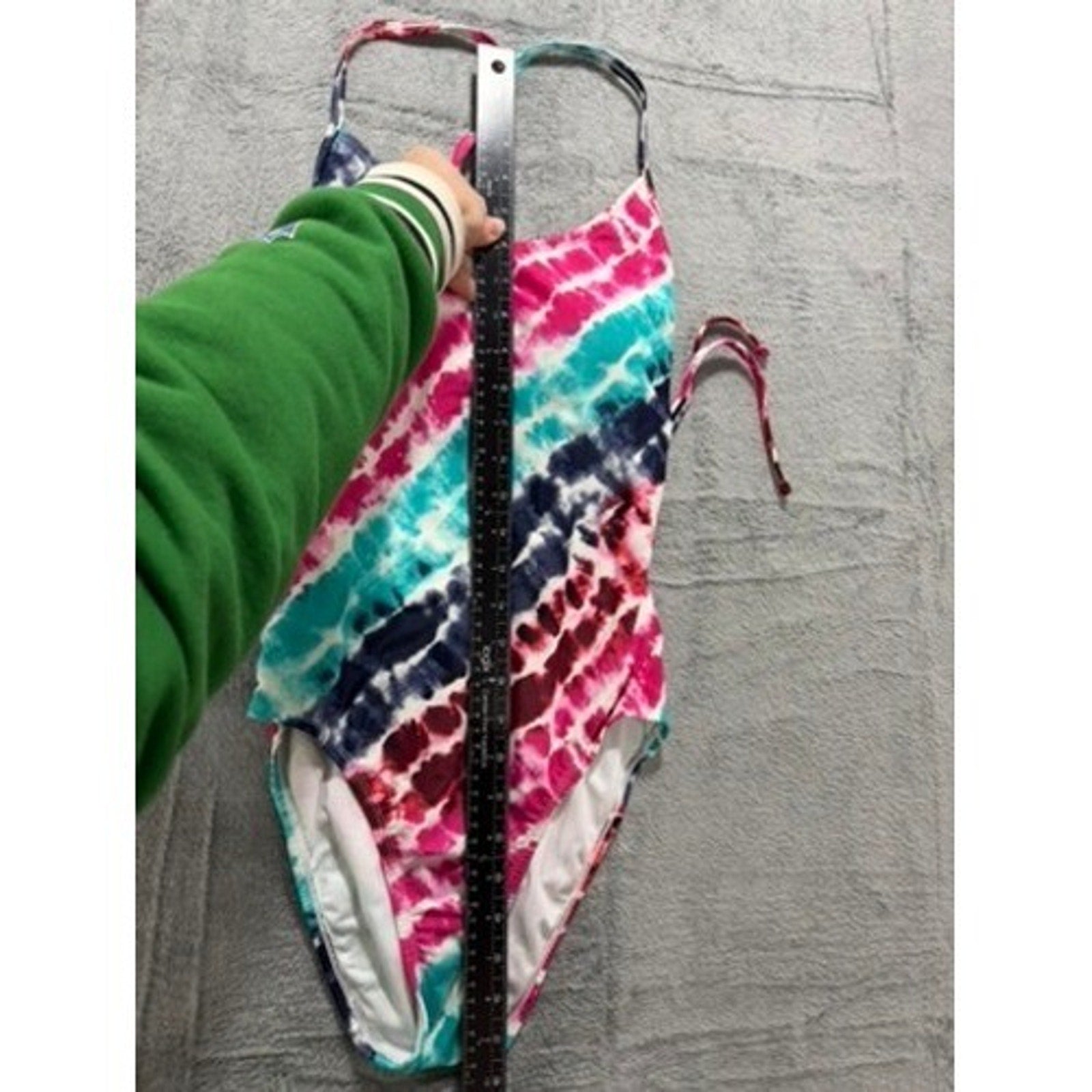 Women Tie Dye One Piece Swimsuit Pink Blue White Strappy Back Athletic