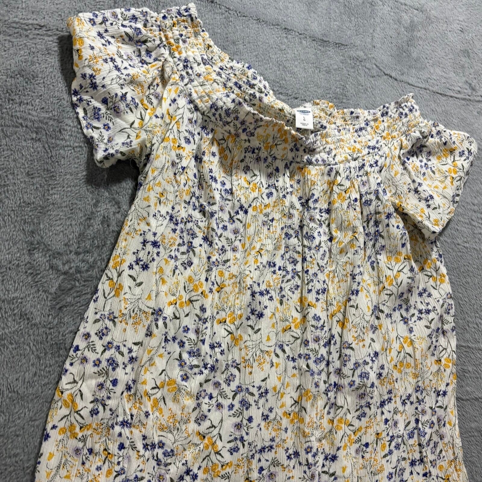 Old Navy L Womens White Floral Off Shoulder Smocked Blouse Boho Cottagecore Top
