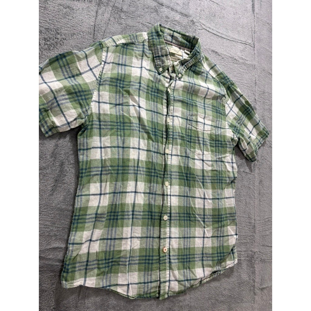 Weatherproof Vintage Shirts Mens L Plaid Linen Button Up Short Sleeve