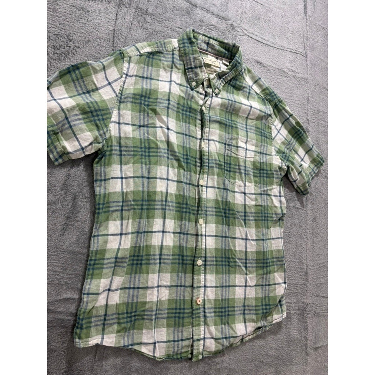 Weatherproof Vintage Shirts Mens L Plaid Linen Button Up Short Sleeve