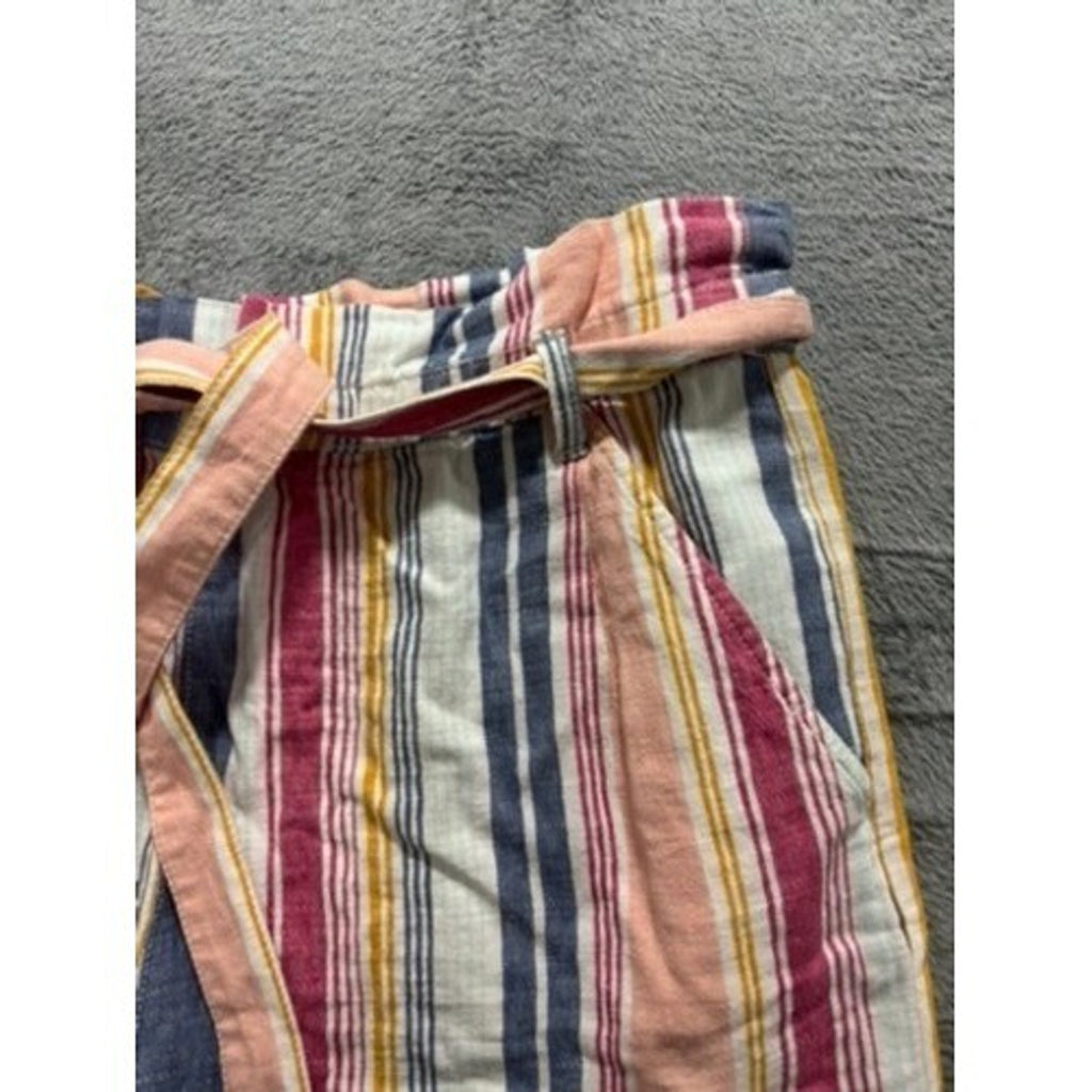 ana Shorts Women L Multicolor Stripe Tie Waist High Rise Casual Summer