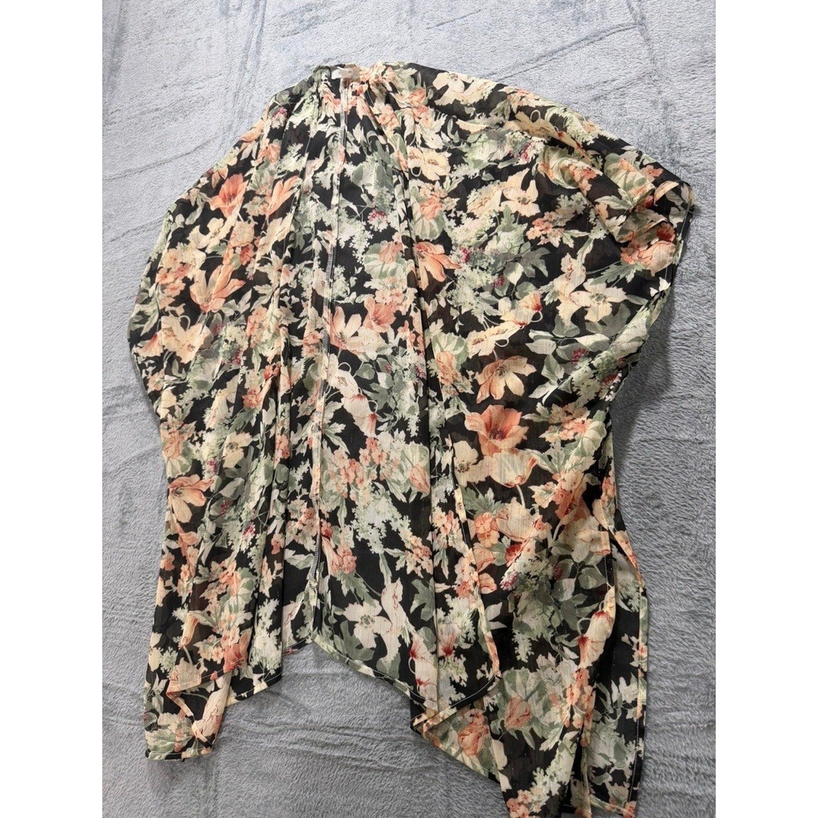 Maurices Womens Floral Kimono Cardigan Sheer Metallic Chiffon Wrap One Size