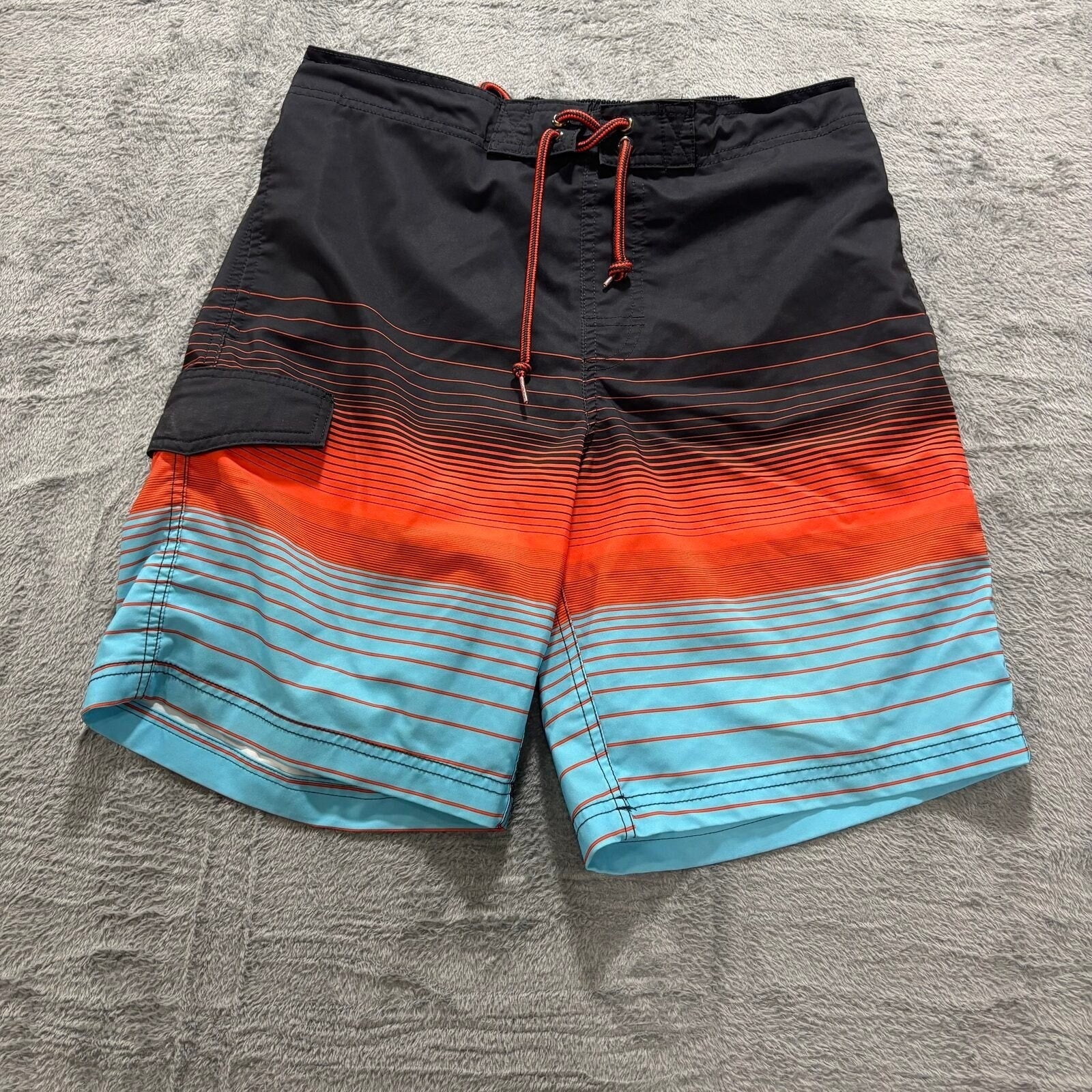 George M Black Orange Blue Ombre Striped Board Shorts Mens Casual Festival