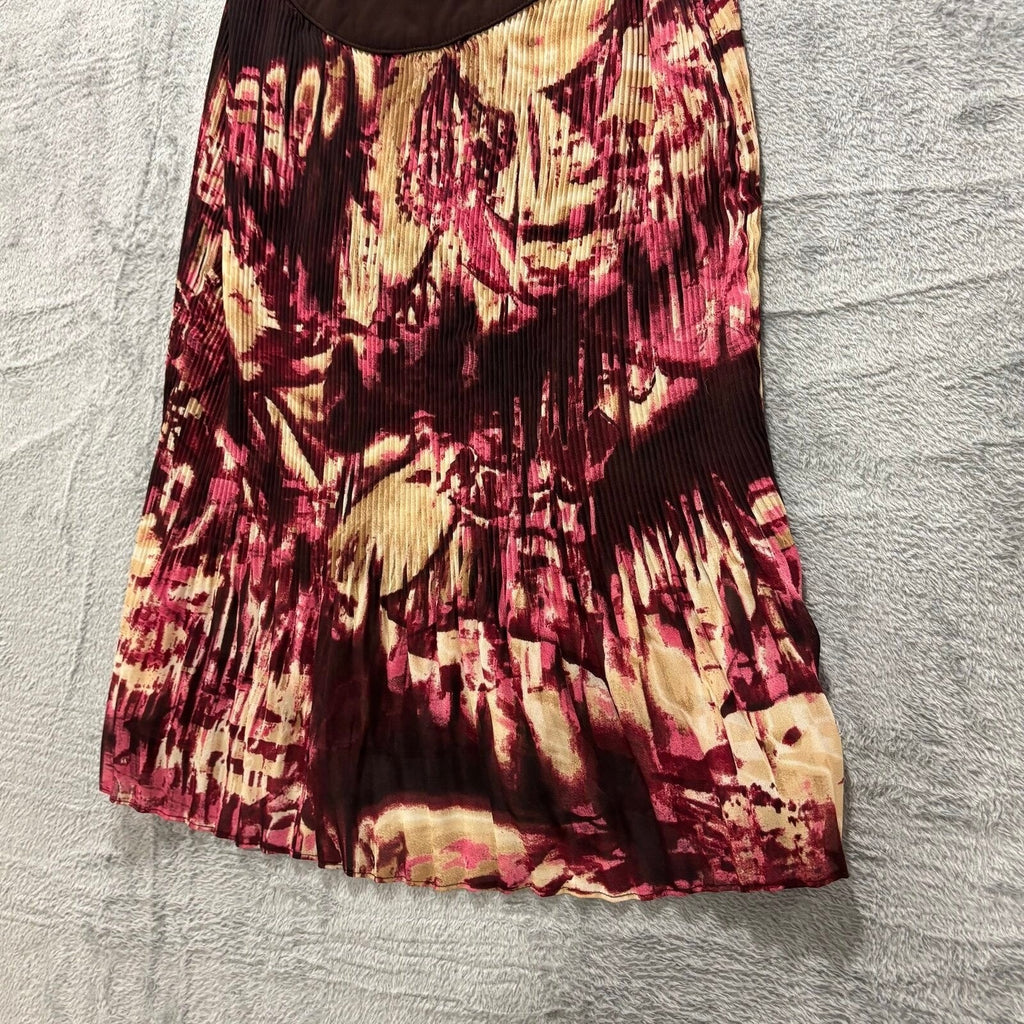 Serenade New York Womens L Brown Pink Abstract Pleated Tank Top Boho Casual