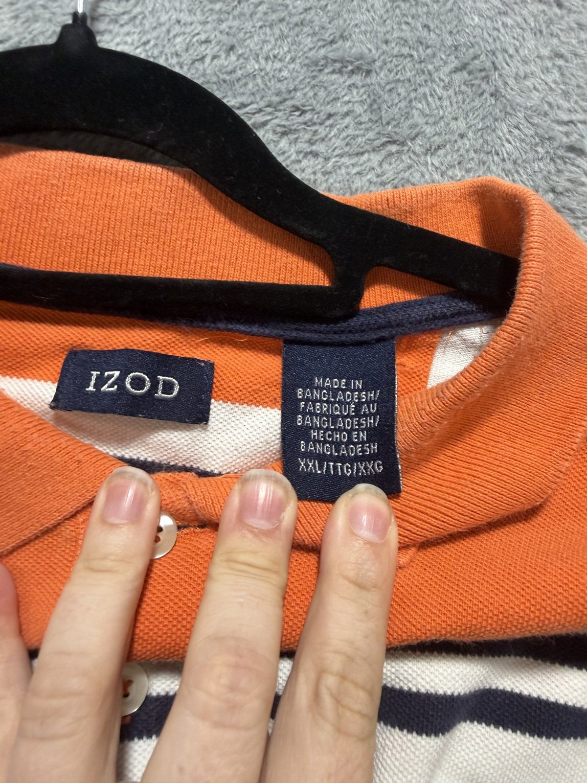 IZOD Mens XXL Orange White Striped Short Sleeve Polo Shirt Preppy
