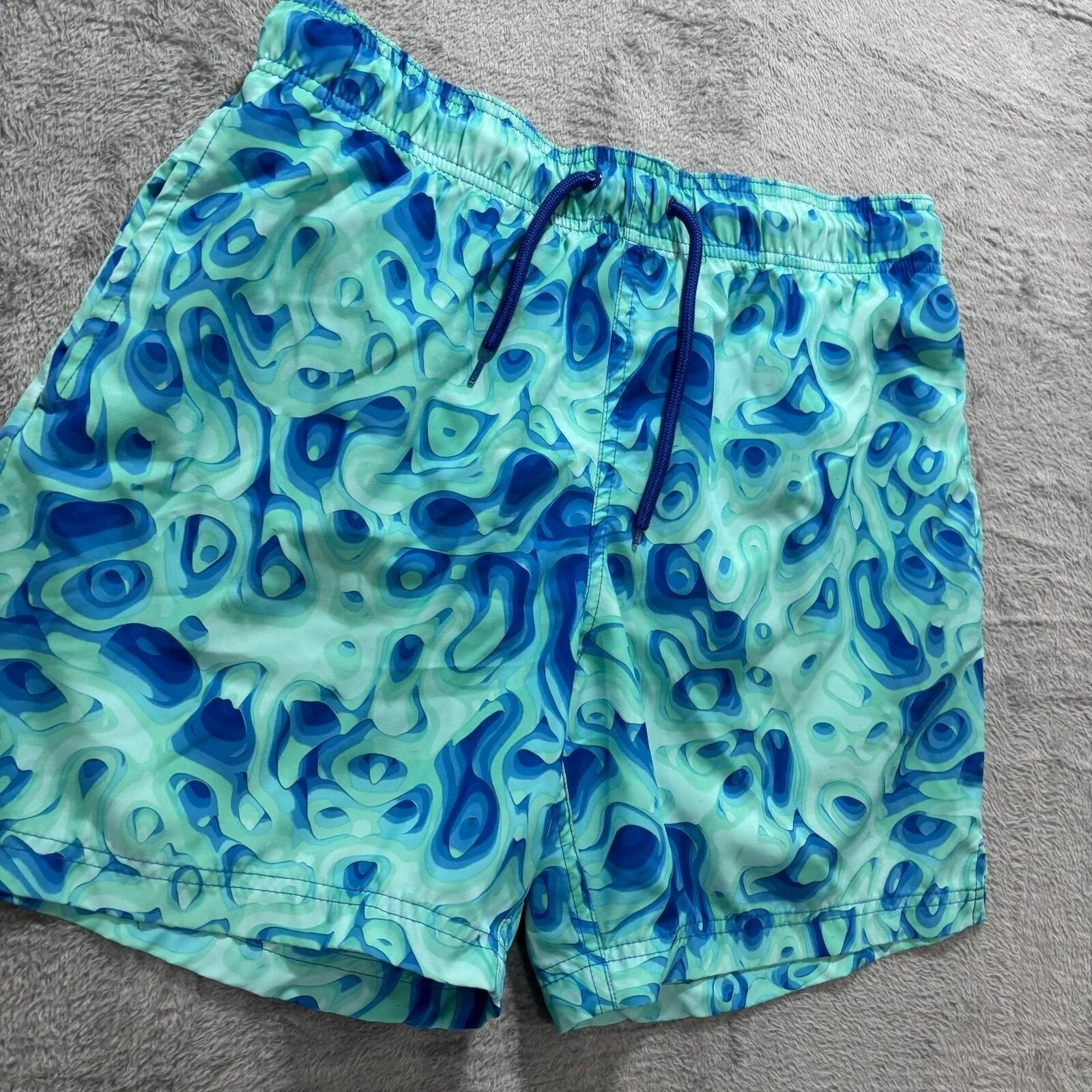 George M Blue Green Abstract Swirl Print Swim Trunks Shorts Casual Beachwear