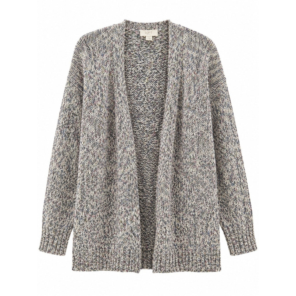 LOFT Outlet Womens Gray Marled Knit Open Front Cardigan Sweater Large Confetti