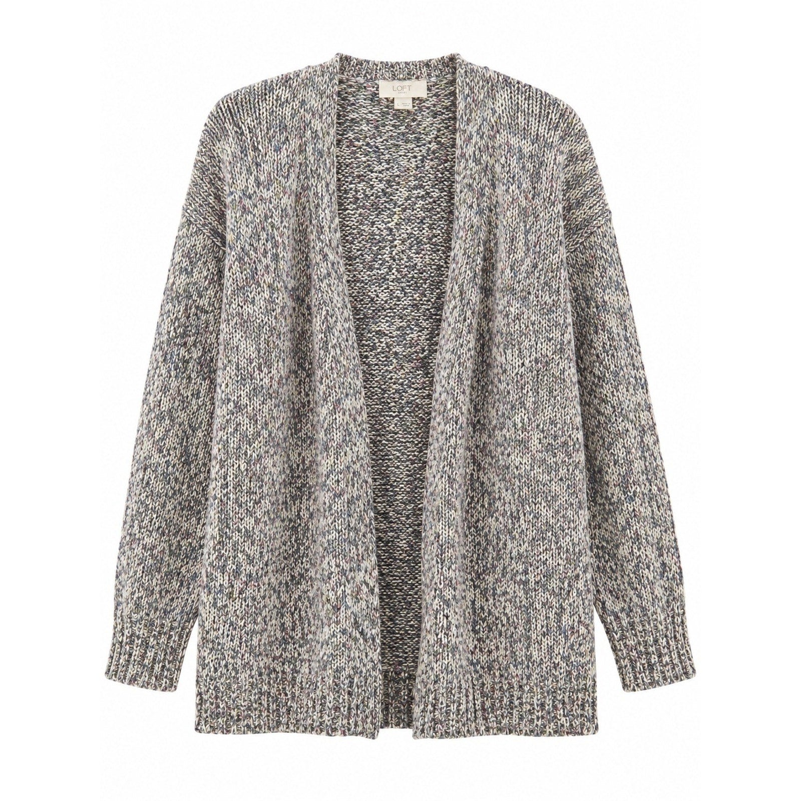 LOFT Outlet Womens Gray Marled Knit Open Front Cardigan Sweater Large Confetti