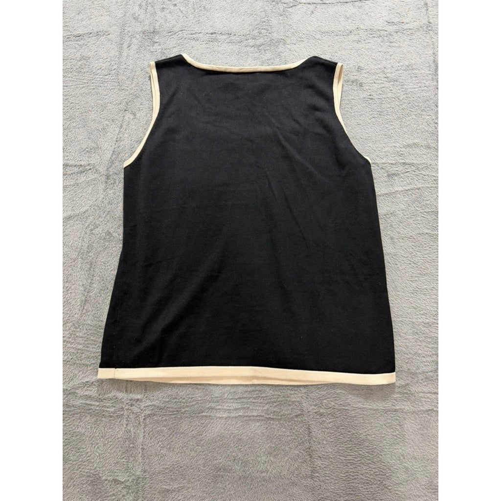 Lauren Ralph Lauren Tank Top Womens XL Black Silk Blend Contrast Trim Knit
