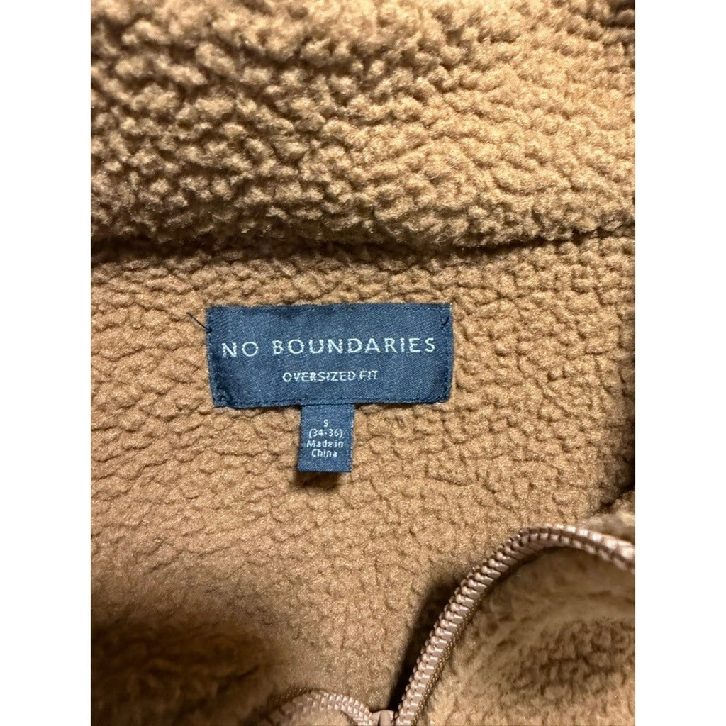 No Boundaries Mens Oversized Sherpa Fleece Full Zip Jacket Brown Small