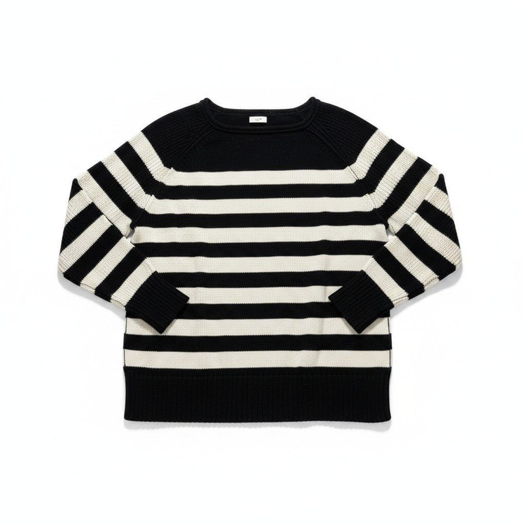 Aerie Womens S Black White Striped Knit Crewneck Sweater Casual Cozy Nautical