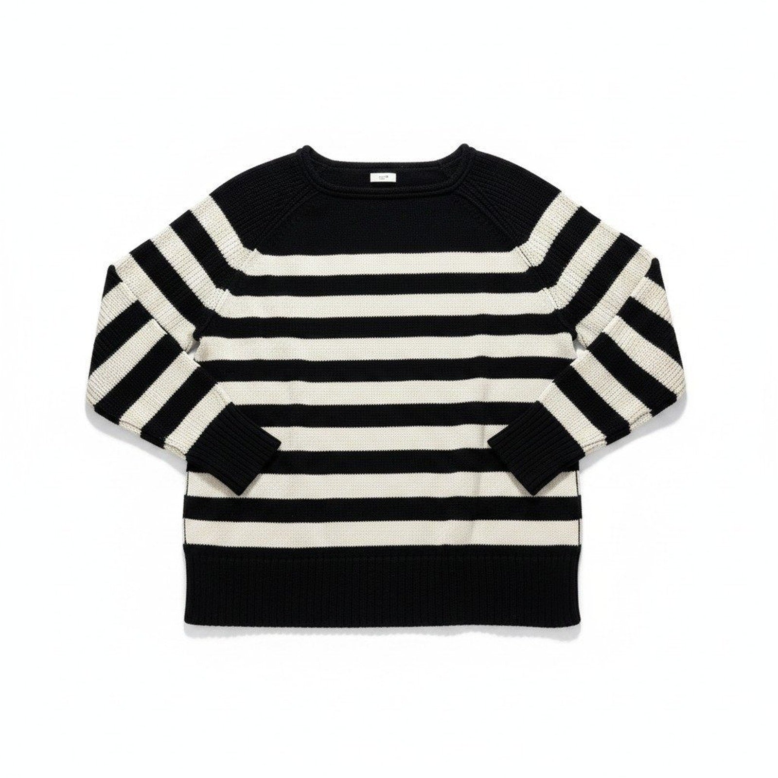 Aerie Womens S Black White Striped Knit Crewneck Sweater Casual Cozy Nautical