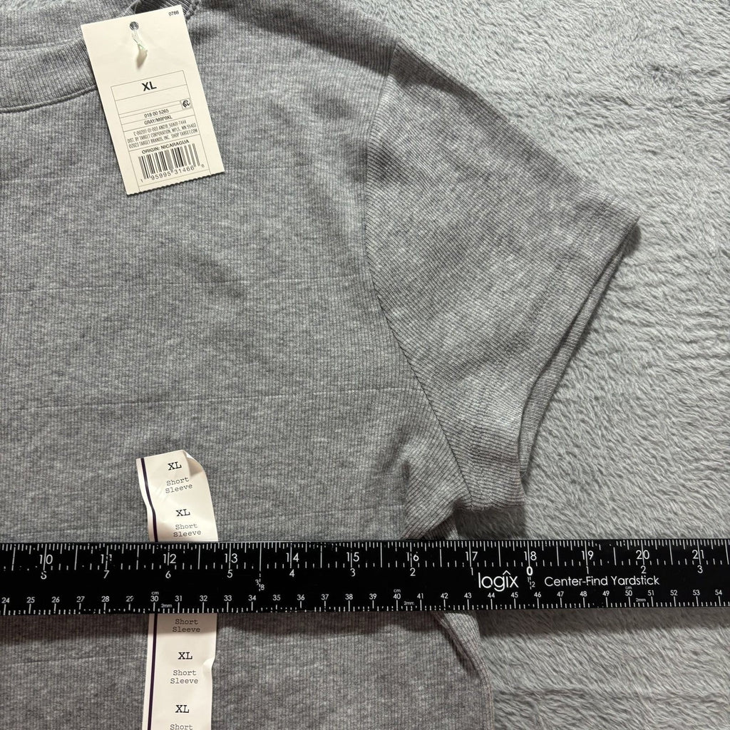 A New Day XL Gray Short Sleeve Ribbed T-Shirt Womens Casual Minimalist Basic
