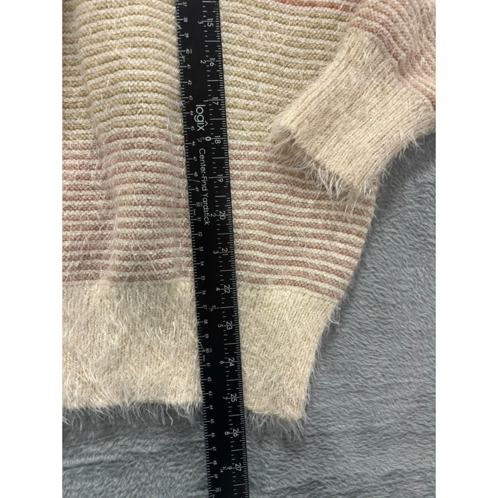 On Blue Womens Striped Eyelash Knit Sweater Multicolor Crew Neck Large Cozy