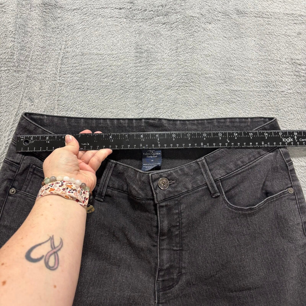 Faded Glory Womens 16 Black Denim Cropped Jeans Casual Boho Capri Pants