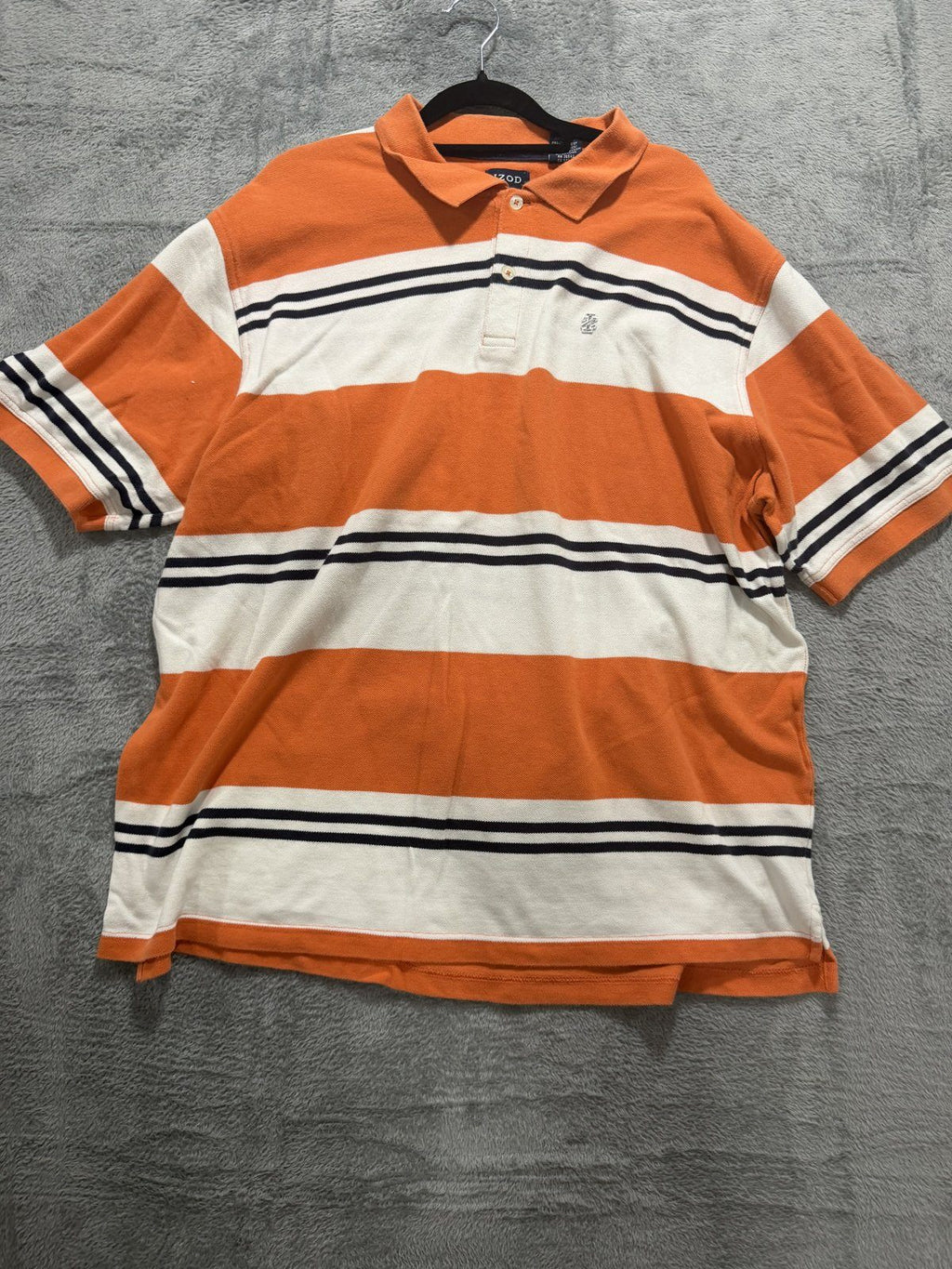 IZOD Mens XXL Orange White Striped Short Sleeve Polo Shirt Preppy