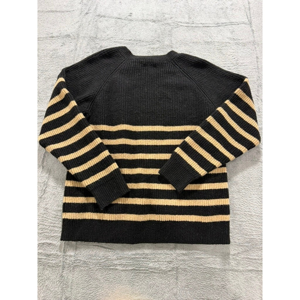 Knox Rose Sweater Womens XL Black Tan Stripe Ribbed Button Shoulder Cozy