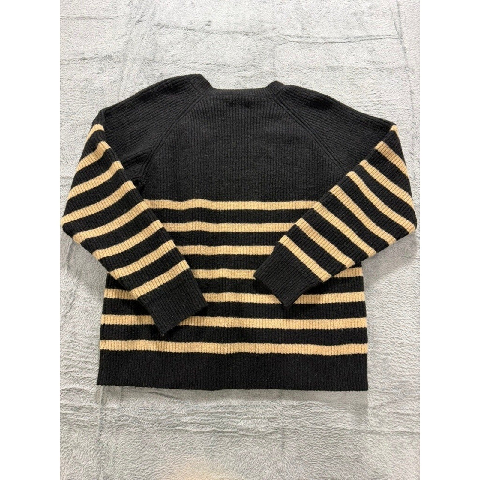 Knox Rose Sweater Womens XL Black Tan Stripe Ribbed Button Shoulder Cozy