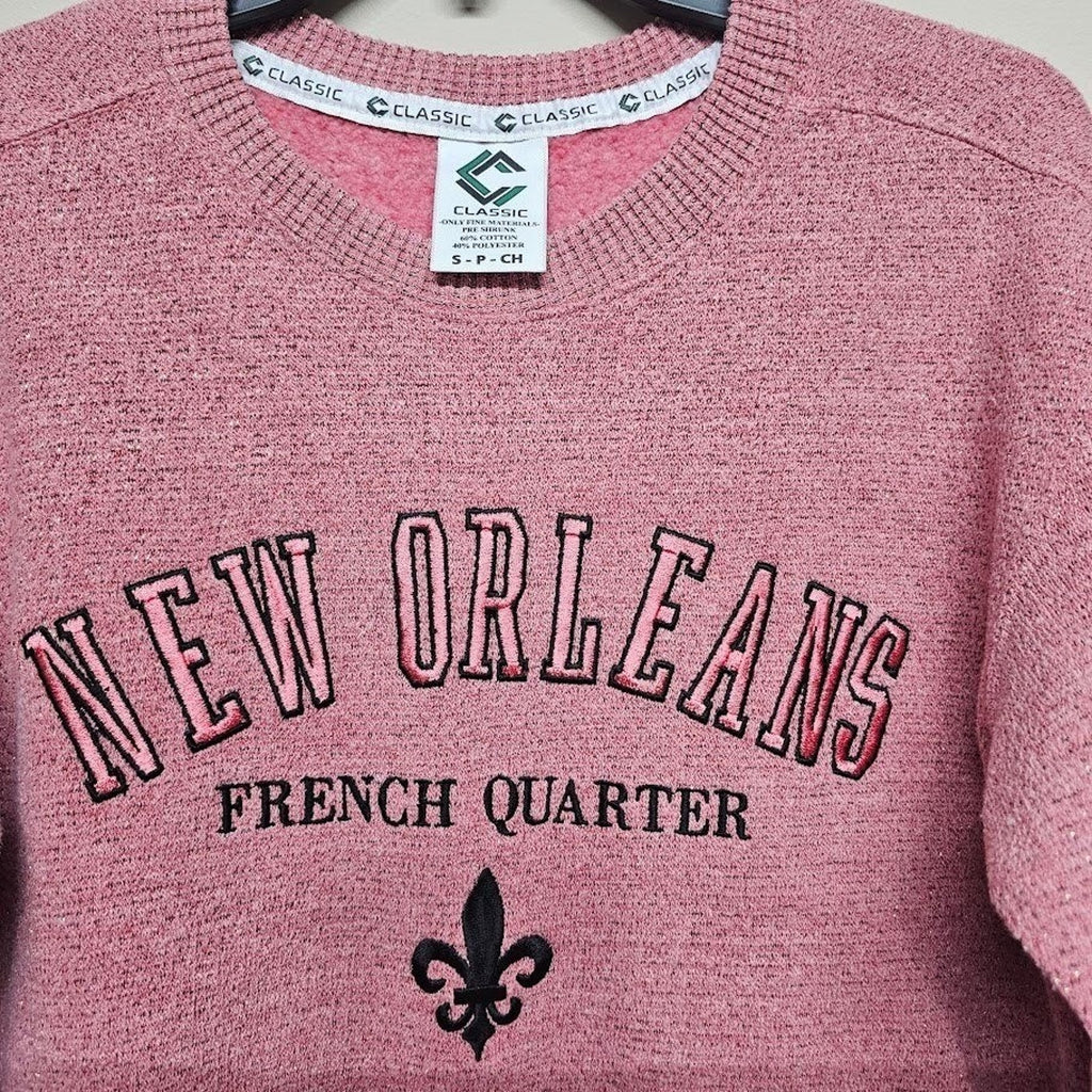 New Orleans French Quarter Travel Sweatshirt Pink Southern Tourist Pullover S
