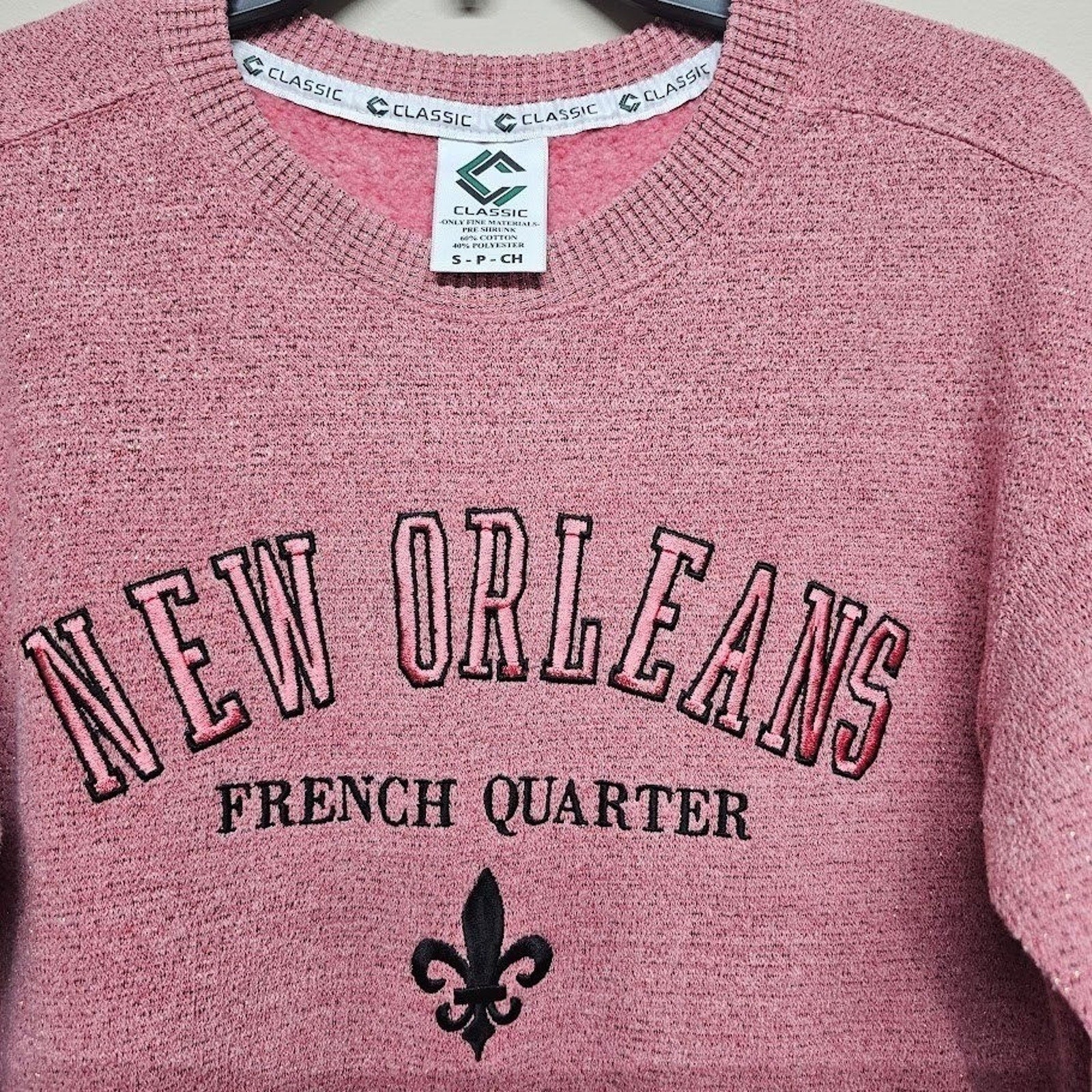 New Orleans French Quarter Travel Sweatshirt Pink Southern Tourist Pullover S