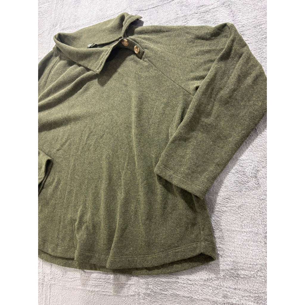 J.Crew Womens Olive Green Fleece Asymmetrical Button Funnel Neck Pullover XL