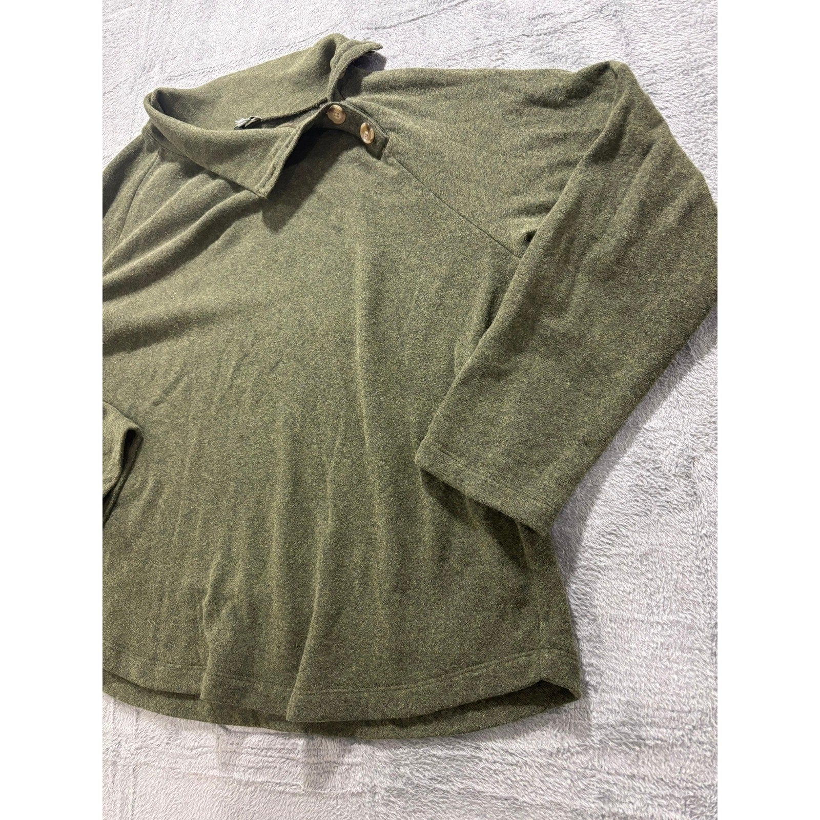 J.Crew Womens Olive Green Fleece Asymmetrical Button Funnel Neck Pullover XL