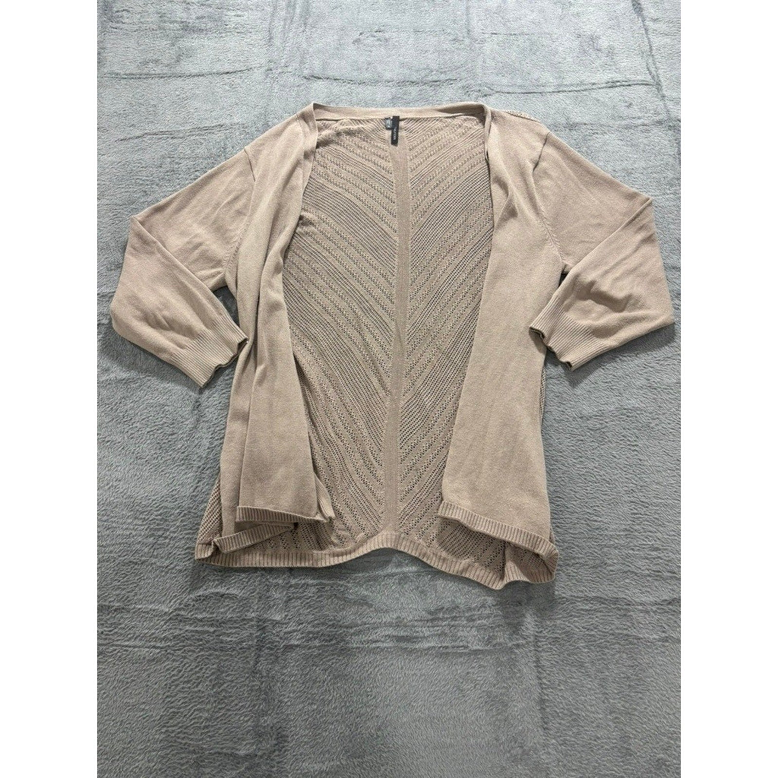 Maurices Womens XL Tan Pointelle Chevron Open Front Cardigan 3/4 Sleeve Knit