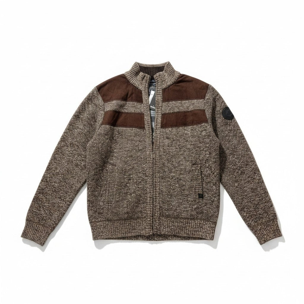 Buffalo David Bitton Mens L Brown Full Zip Mock Neck Sweater Ribbed Knit NWT