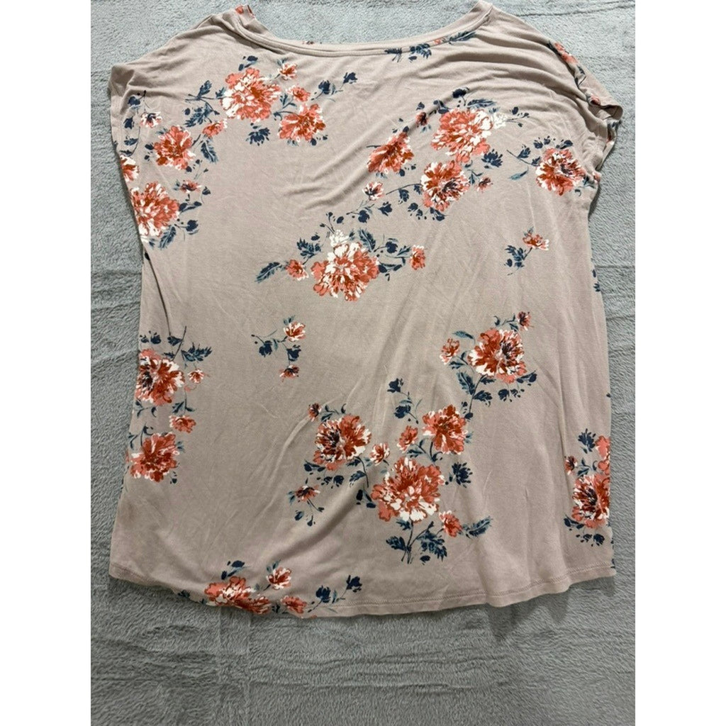 The Limited Floral Short Sleeve Blouse Womens Large Mauve Orange Crew Neck Boho