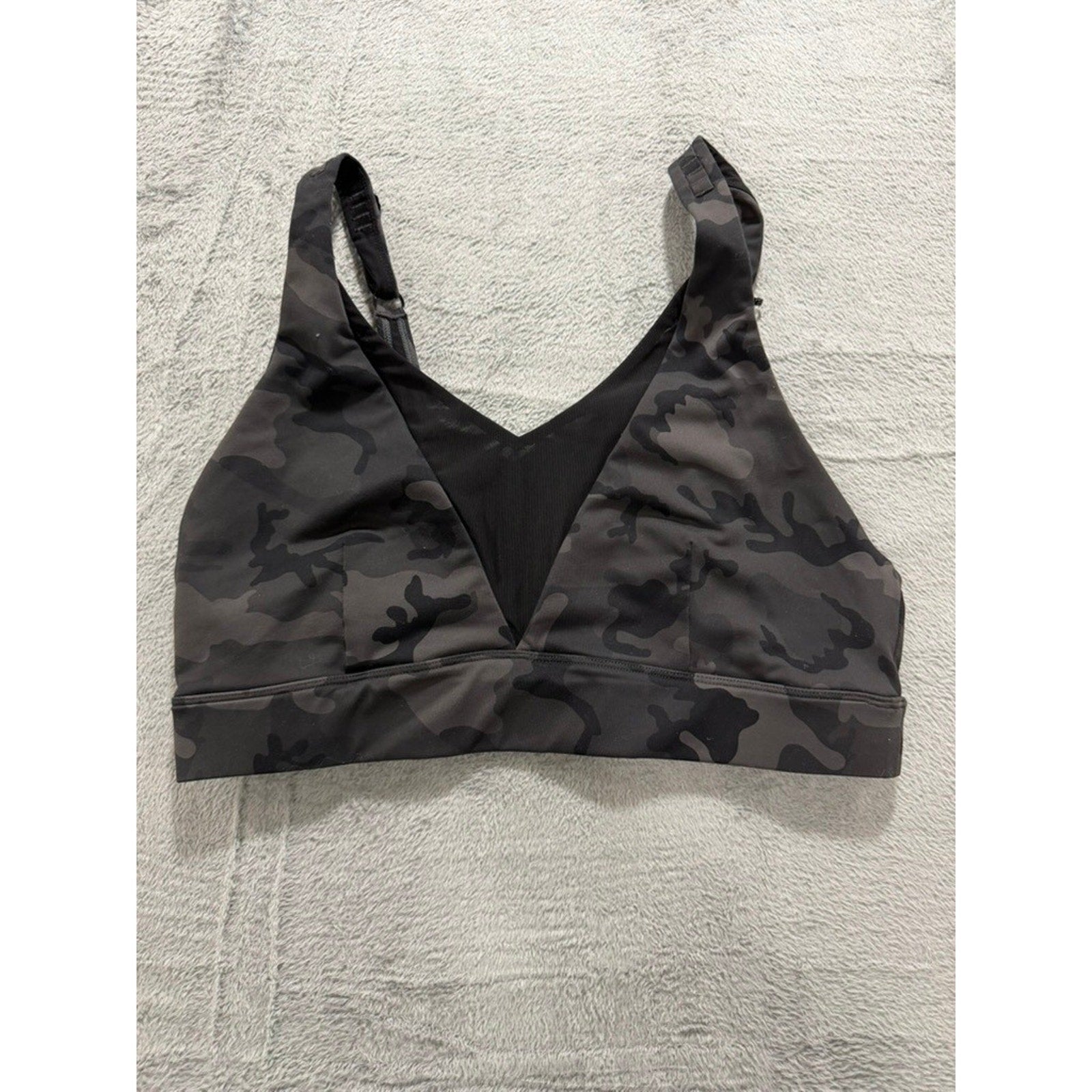 Zyia Active XXL Black Camo Mesh High Impact Sports Bra V-Neck Adjustable Strap