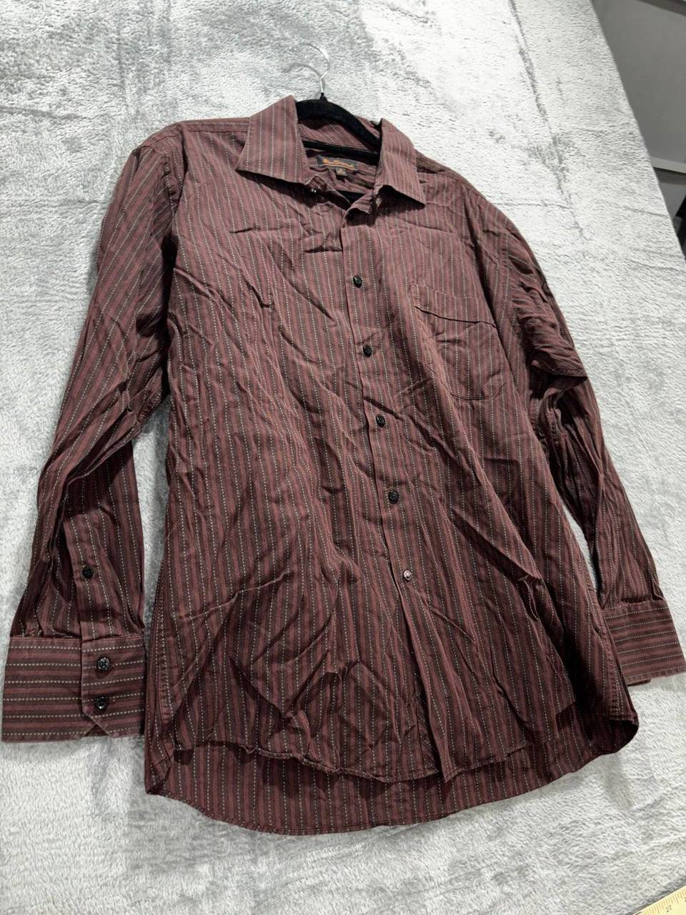 Ben Sherman Mens 16 32-33 Burgundy Striped Long Sleeve Button Up Dress Shirt