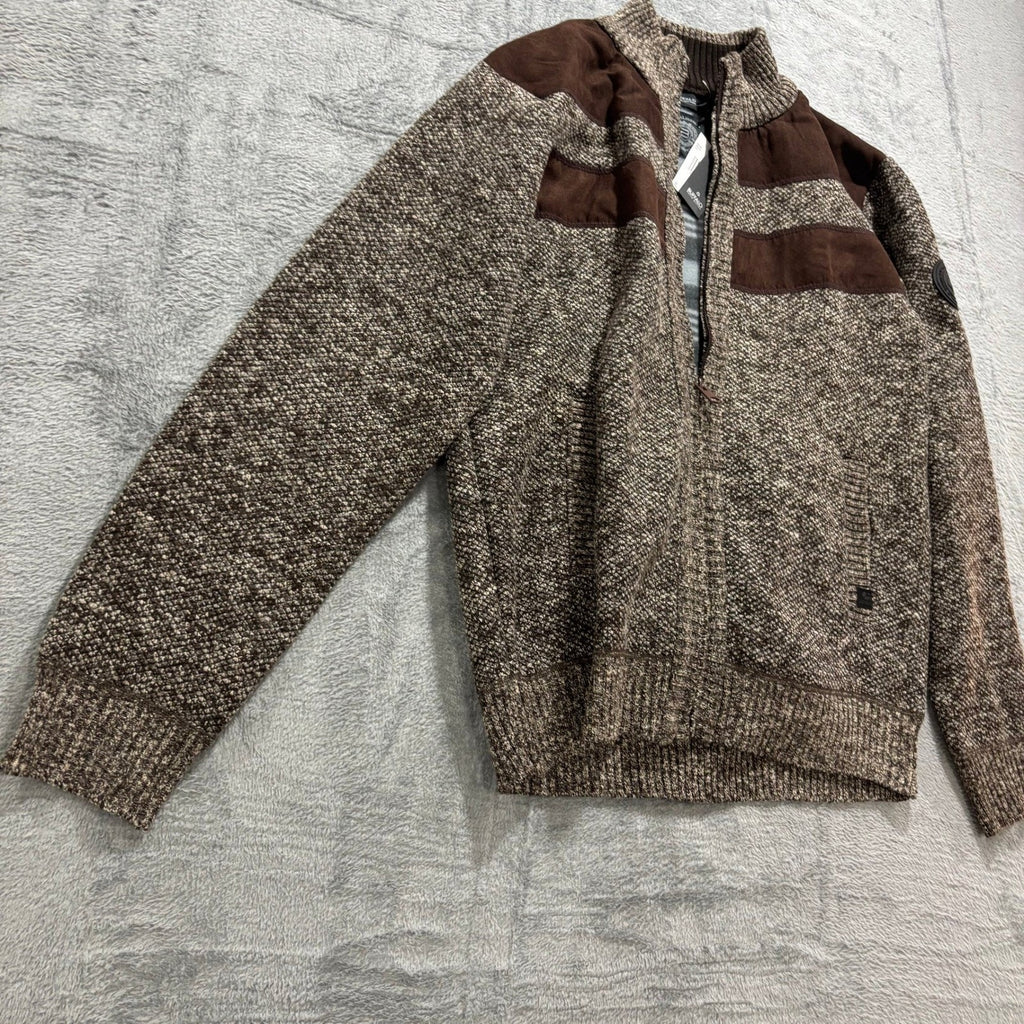 Buffalo David Bitton Mens L Brown Full Zip Mock Neck Sweater Ribbed Knit NWT