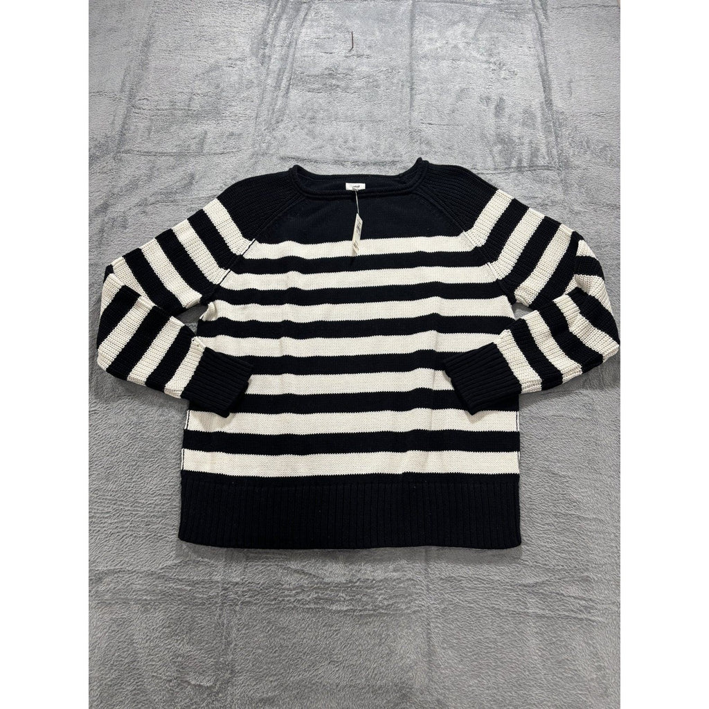 Aerie Womens S Black White Striped Knit Crewneck Sweater Casual Cozy Nautical