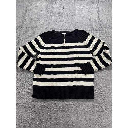 Aerie Womens S Black White Striped Knit Crewneck Sweater Casual Cozy Nautical