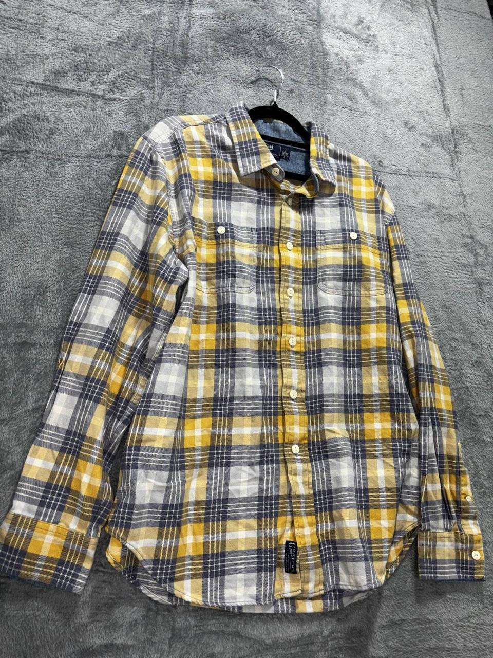Grayers Men's Yellow Navy Plaid Dress Shirt Size L, photo 3 of 8