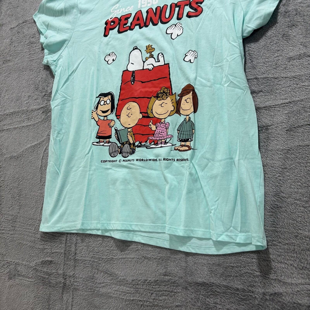 Peanuts Hybrid Womens XL Mint Green Snoopy Graphic T-Shirt Casual Vintage Style