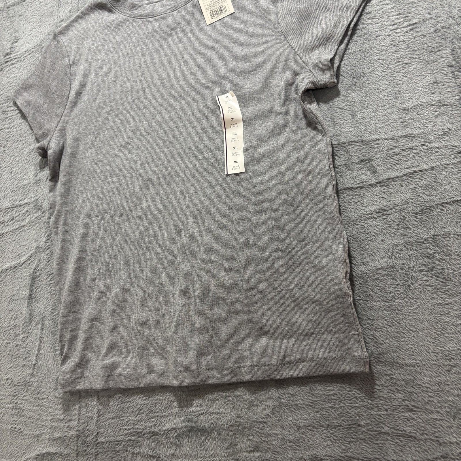 A New Day XL Gray Short Sleeve Ribbed T-Shirt Womens Casual Minimalist Basic