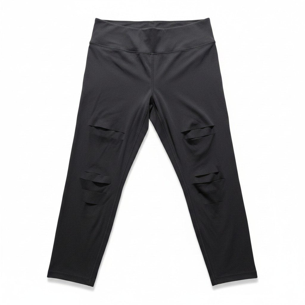 Zyia Active Black Laser Cut Distressed Cropped Leggings Plus 16-18 High Rise