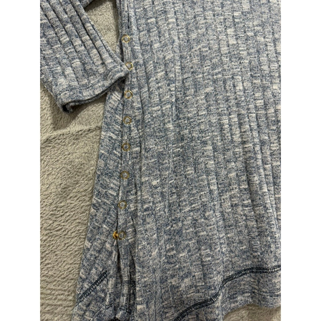 Chicos Top Womens 2 Blue Marled Knit Tunic Asymmetrical Hem Button Side
