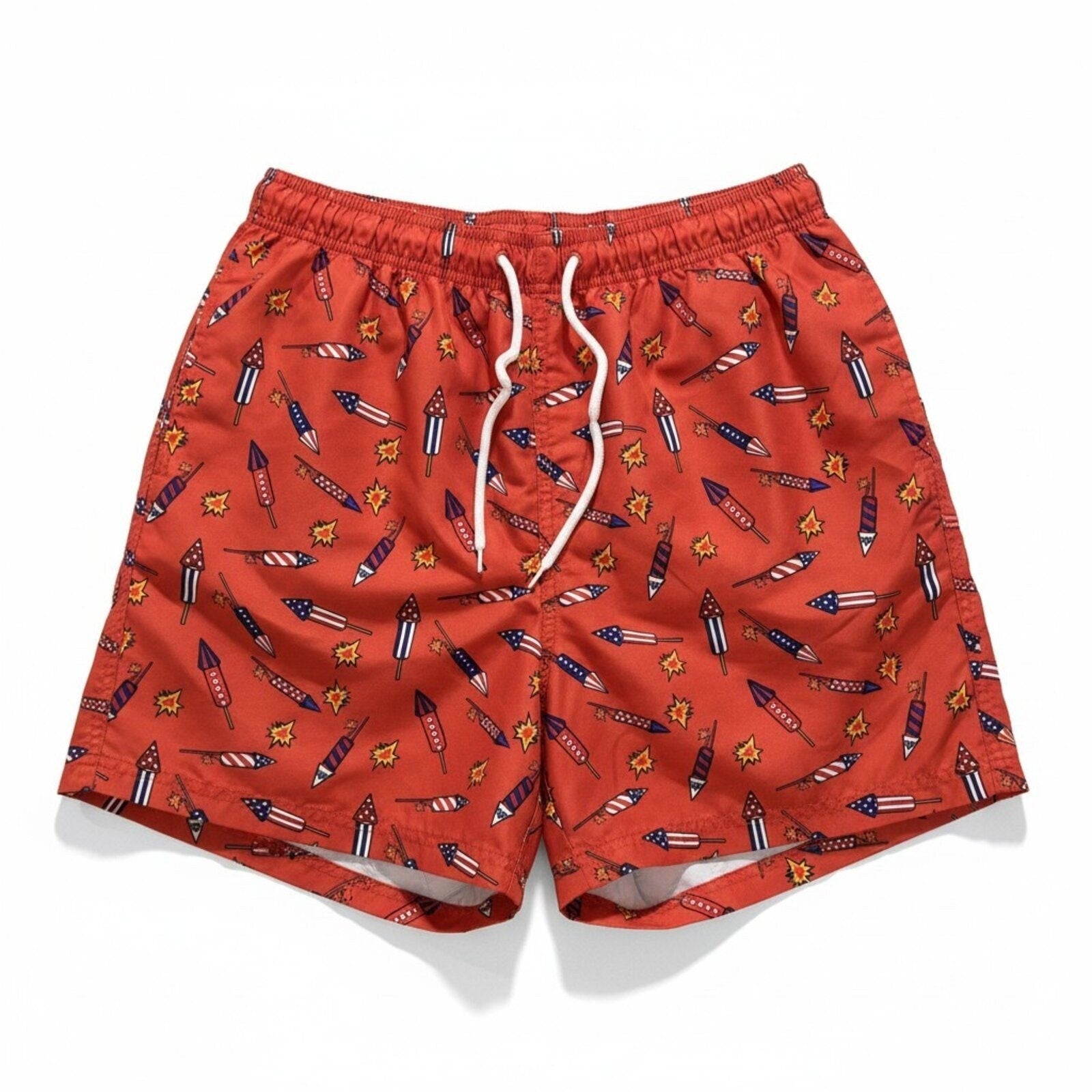 Way To Celebrate! M Red Fireworks Patriotic Swim Trunks Vintage Casual