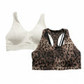 Fabletics Sports Bra Bundle Womens XXL White Leopard Print Racerback Strappy 2pc