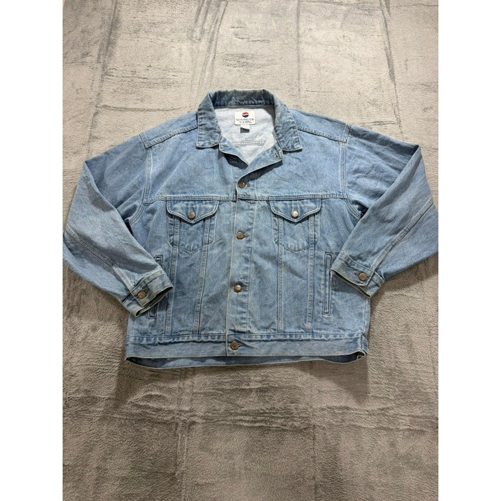 Vintage Pepsi Denim Trucker Jacket Light Wash 90s Promo Adult Large Cotton Blue
