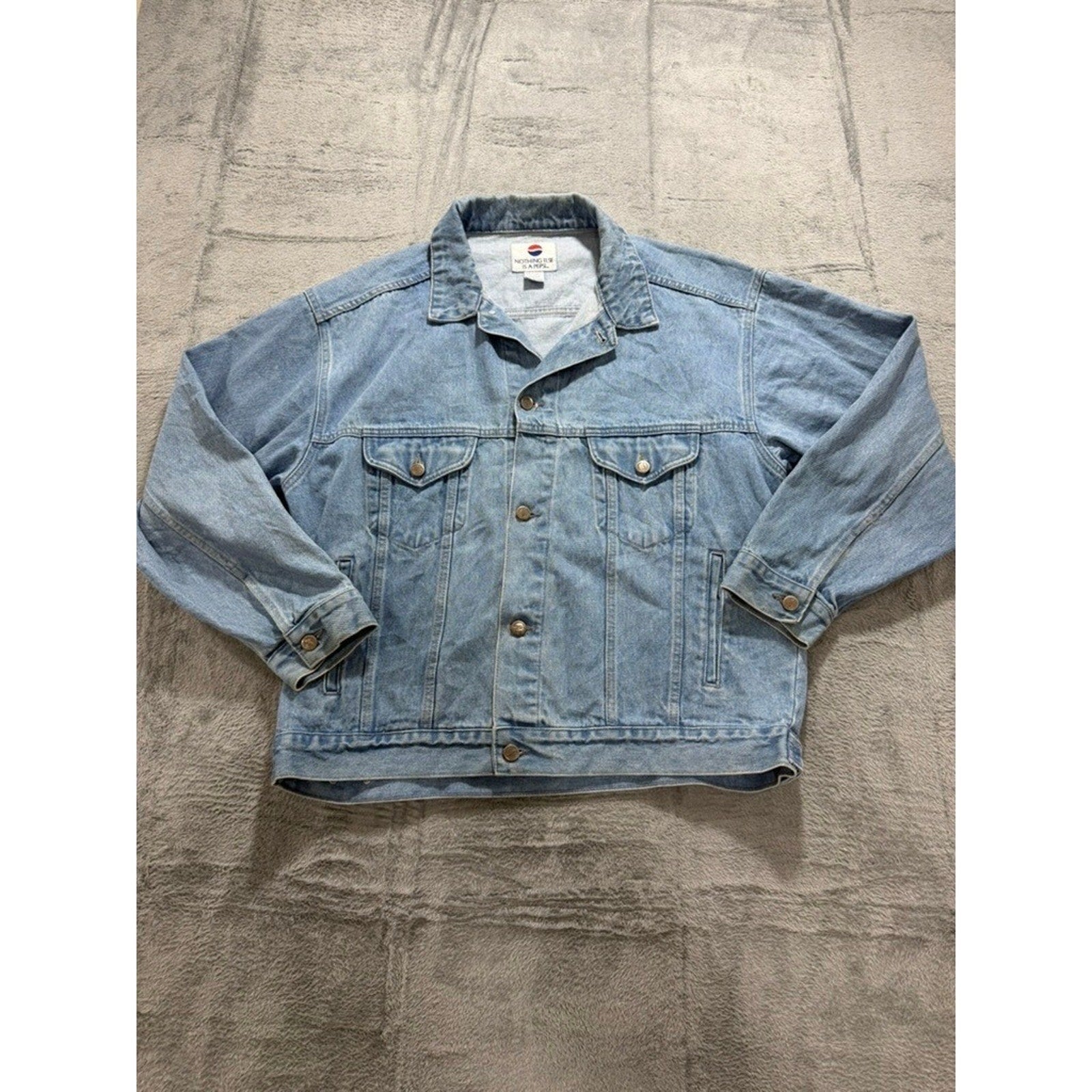 Vintage Pepsi Denim Trucker Jacket Light Wash 90s Promo Adult Large Cotton Blue