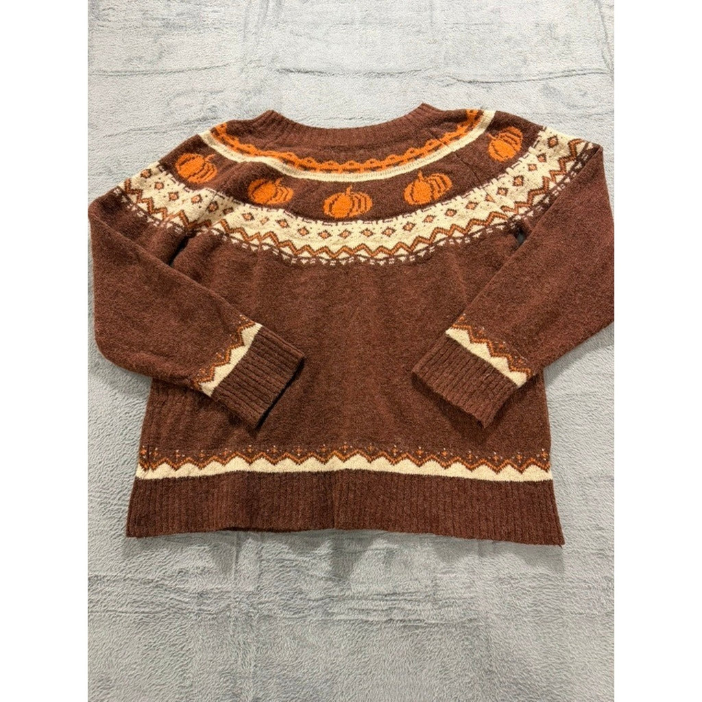 Maurices Womens XXL Plus Pumpkin Fair Isle Knit Sweater Brown Fall Halloween