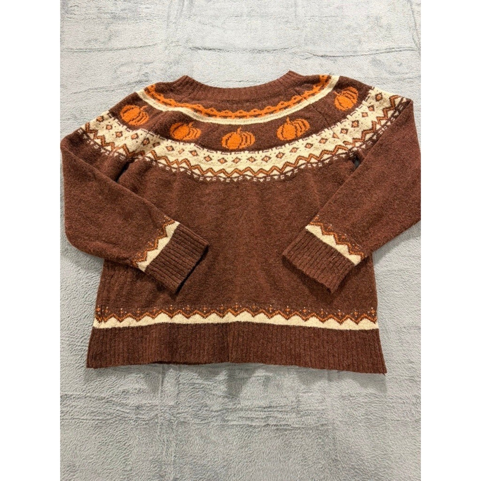Maurices Womens XXL Plus Pumpkin Fair Isle Knit Sweater Brown Fall Halloween