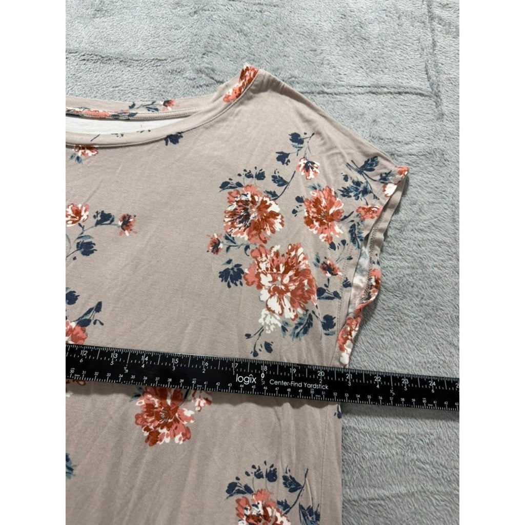 The Limited Floral Short Sleeve Blouse Womens Large Mauve Orange Crew Neck Boho