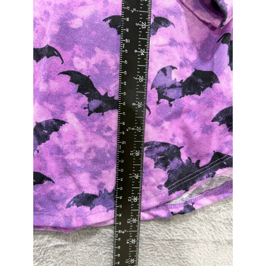 LuLaRoe Womens Purple Tie Dye Black Bat Long Sleeve Raglan Top XL Halloween Goth
