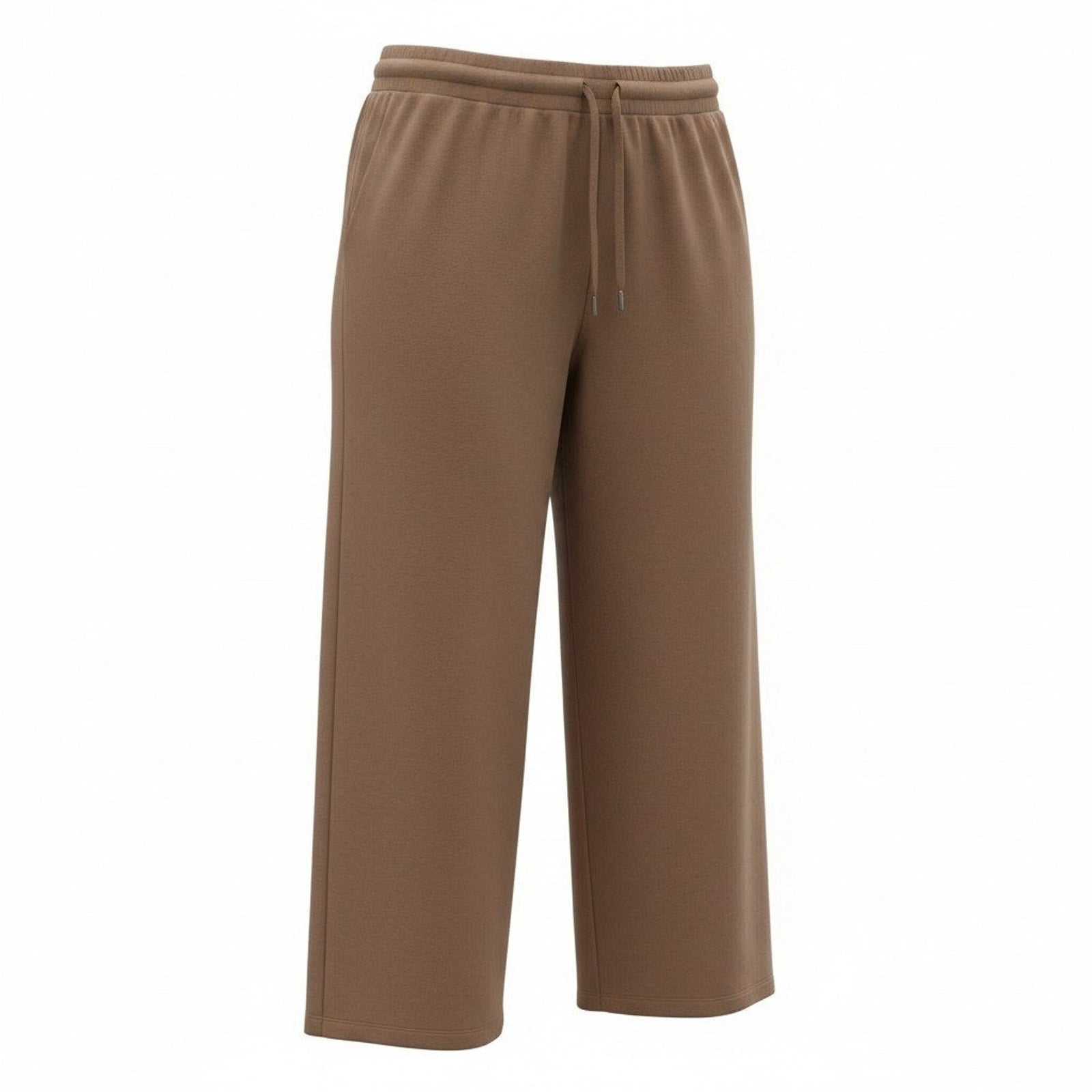 Joyspun Womens XL Brown Wide Leg Lounge Pants Drawstring Pockets Cropped Relaxed