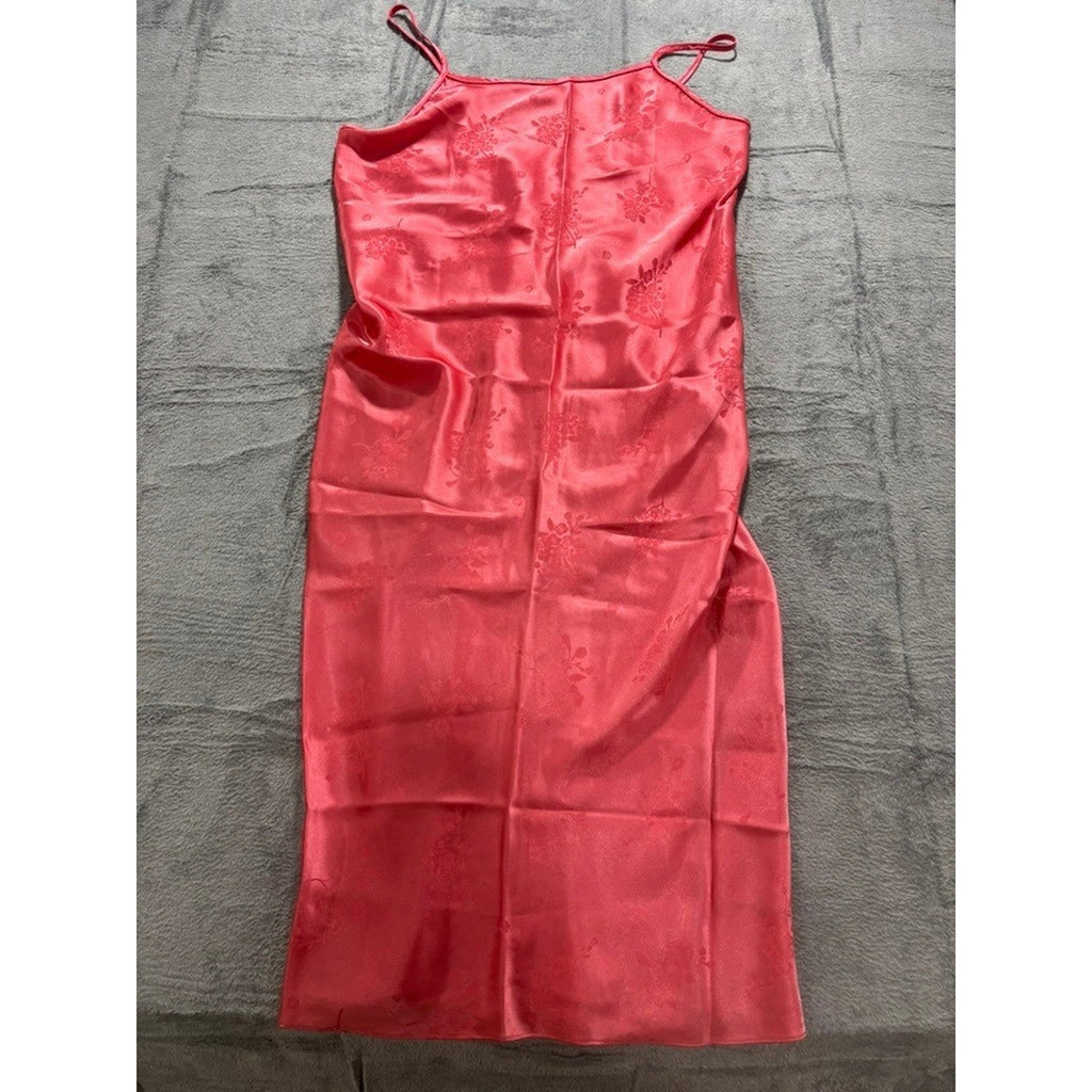 Valerie Stevens Slip Dress Womens Large Pink Satin Floral Spaghetti Strap Midi